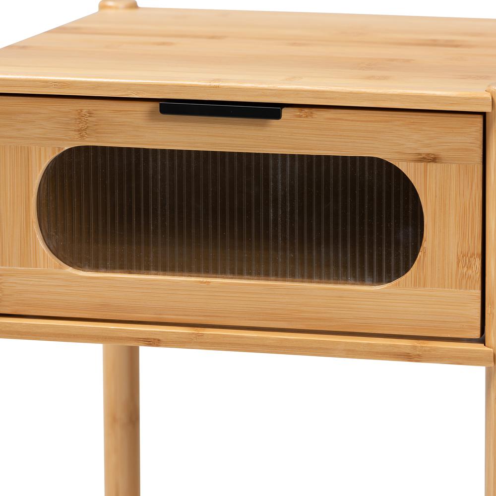 Transitional Natural Brown Bamboo Wood 1-Drawer End Table. Picture 15