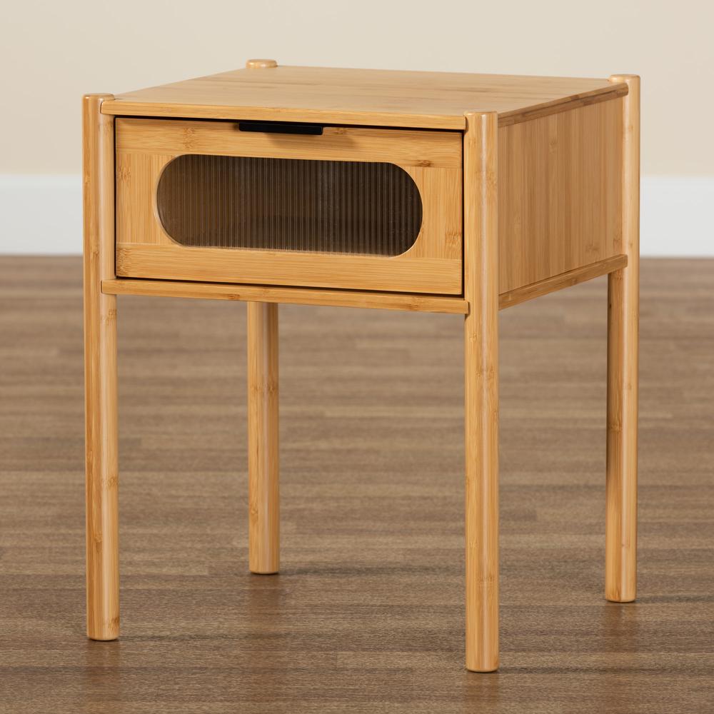 Transitional Natural Brown Bamboo Wood 1-Drawer End Table. Picture 19