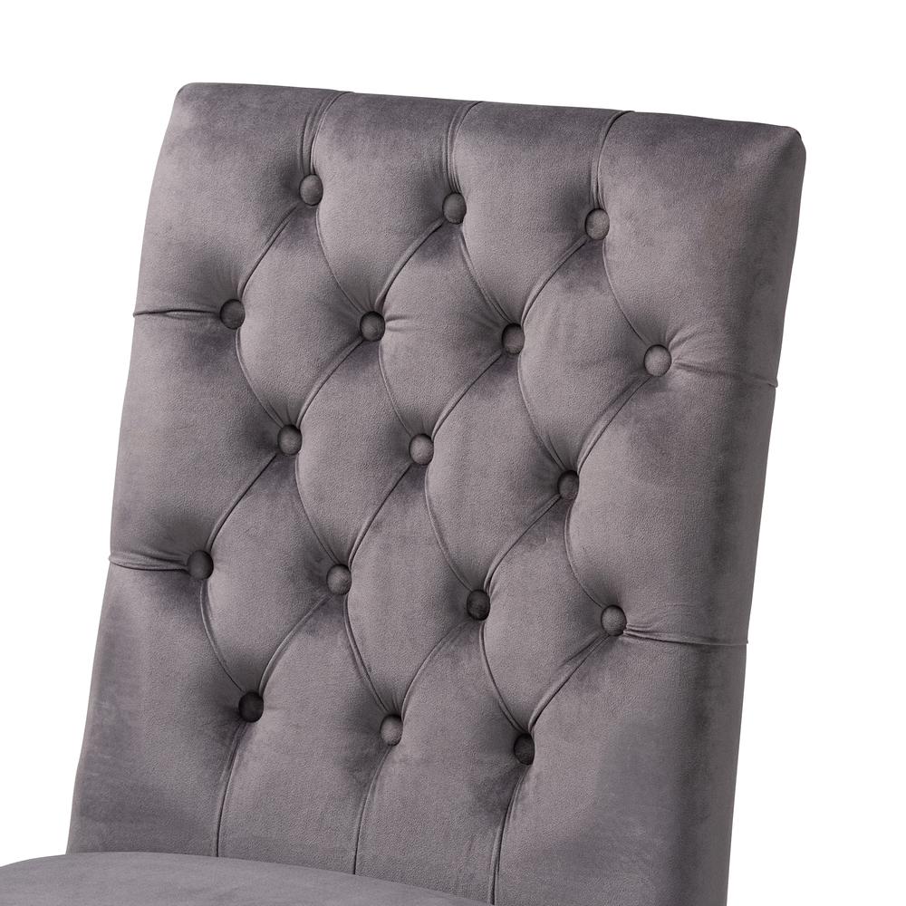 Glam and Luxe Grey Velvet Fabric and Silver Metal 2-Piece Dining Chair Set. Picture 14