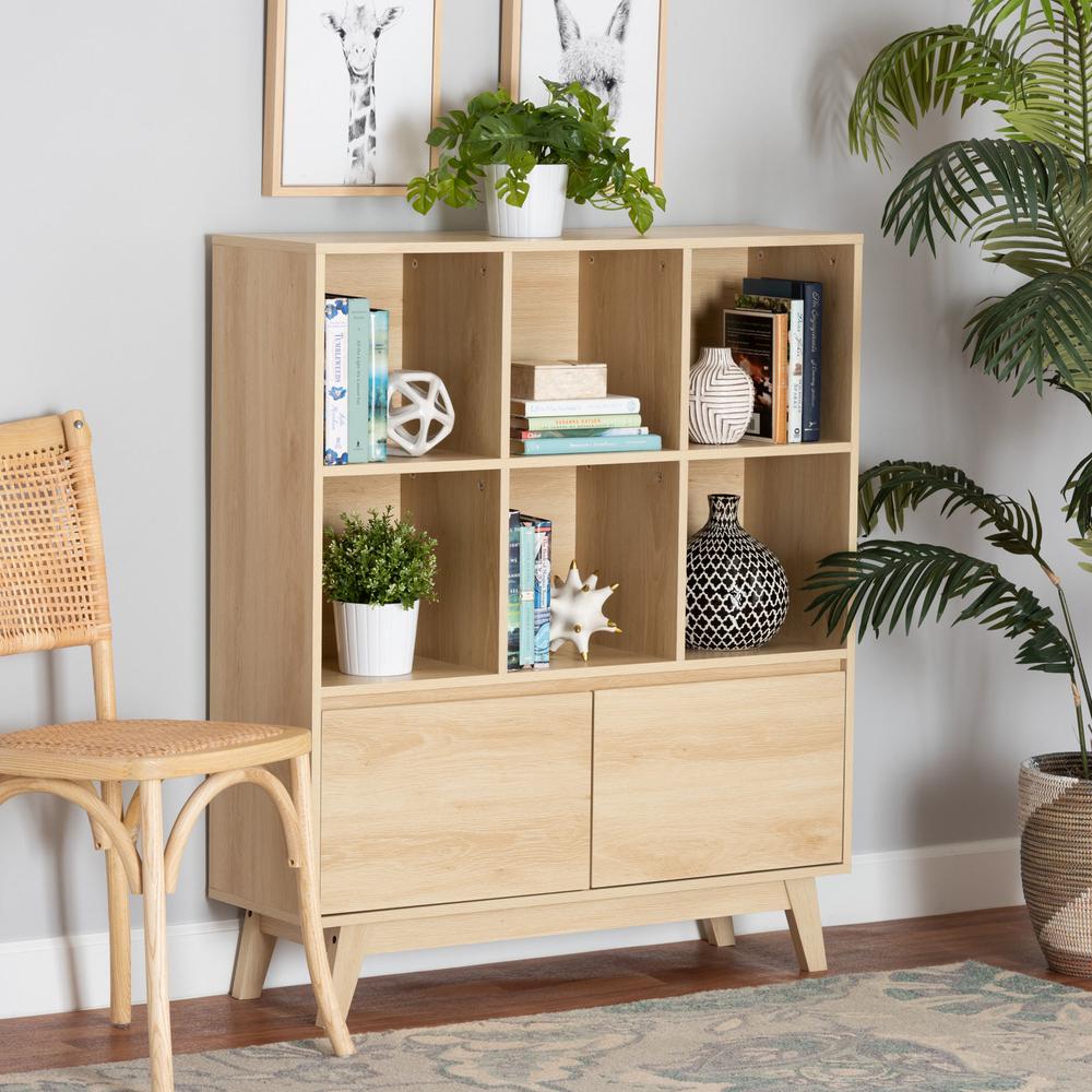 Baxton Studio Danina Japandi Oak Brown Finished Wood Bookshelf. Picture 18