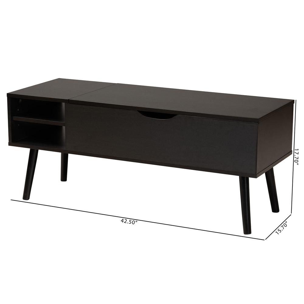 Espresso Brown Finished Wood Coffee Table with Lift-Top Storage Compartment. Picture 22