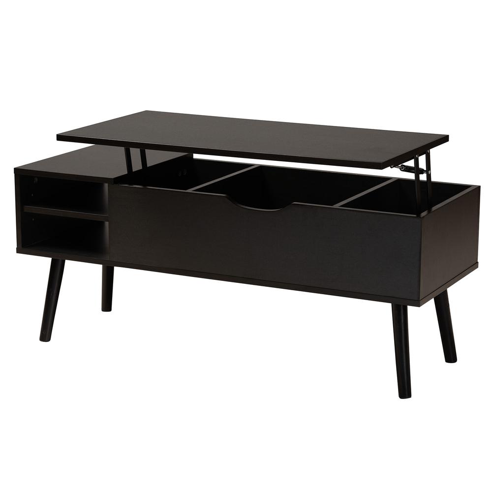 Espresso Brown Finished Wood Coffee Table with Lift-Top Storage Compartment. Picture 13