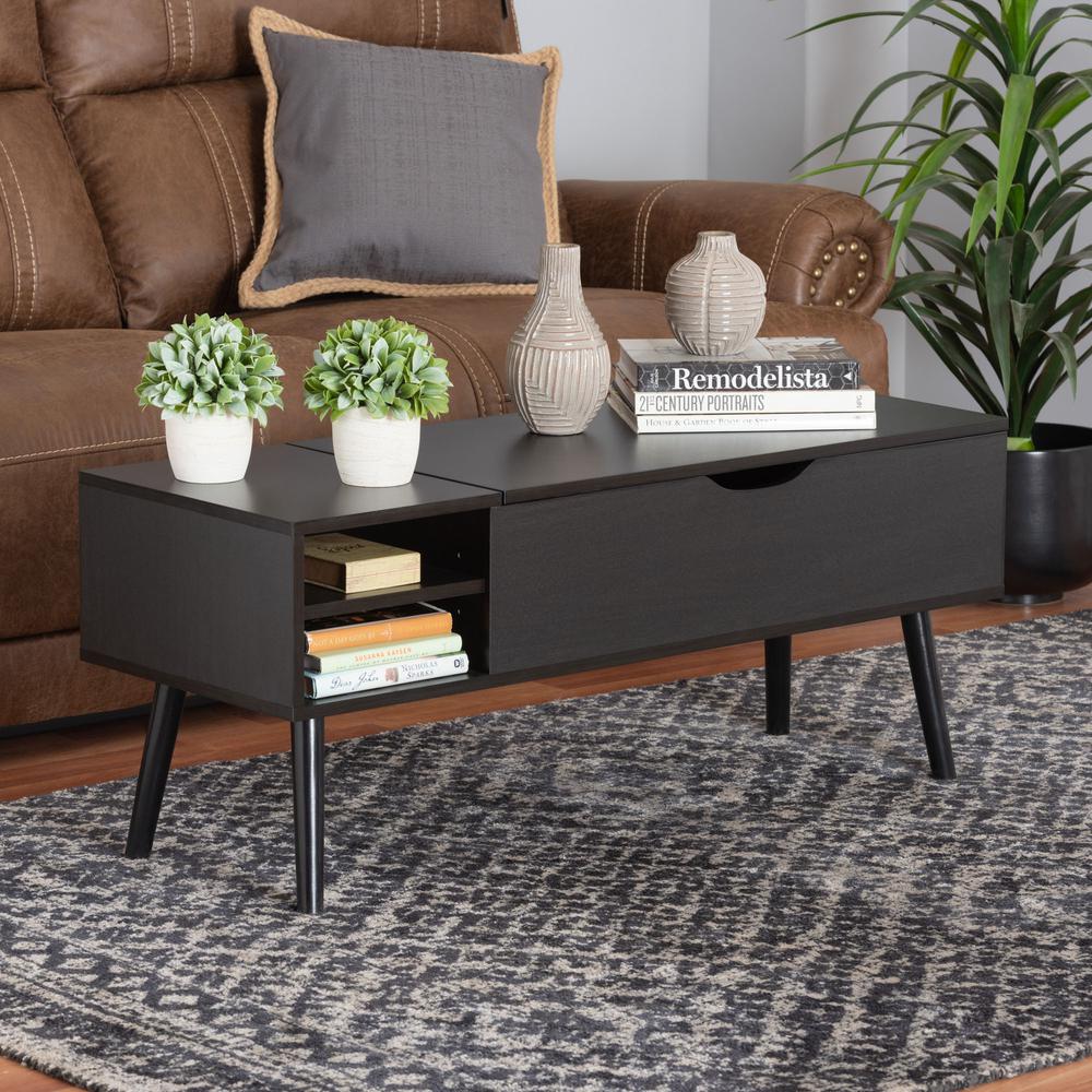 Espresso Brown Finished Wood Coffee Table with Lift-Top Storage Compartment. Picture 19