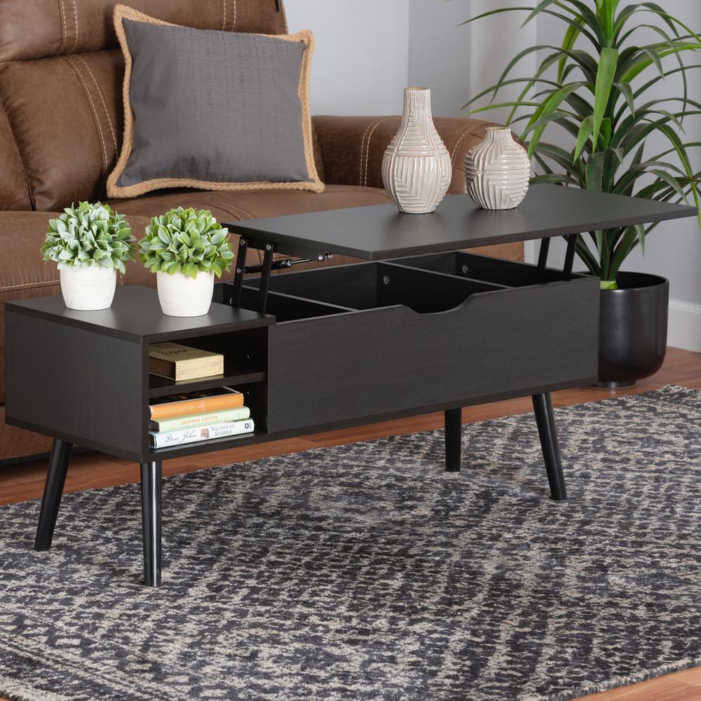 Espresso Brown Finished Wood Coffee Table with Lift-Top Storage Compartment. Picture 20