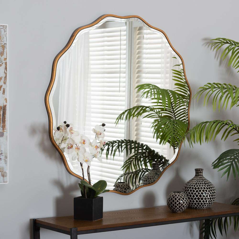 Weston Modern Glam and Luxe Antique Goldleaf Finished Wood Accent Wall Mirror. Picture 7