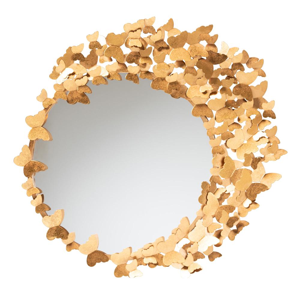 Tauriel Modern Glam and Luxe Antique Goldleaf Metal Butterfly Accent Wall Mirror. Picture 5