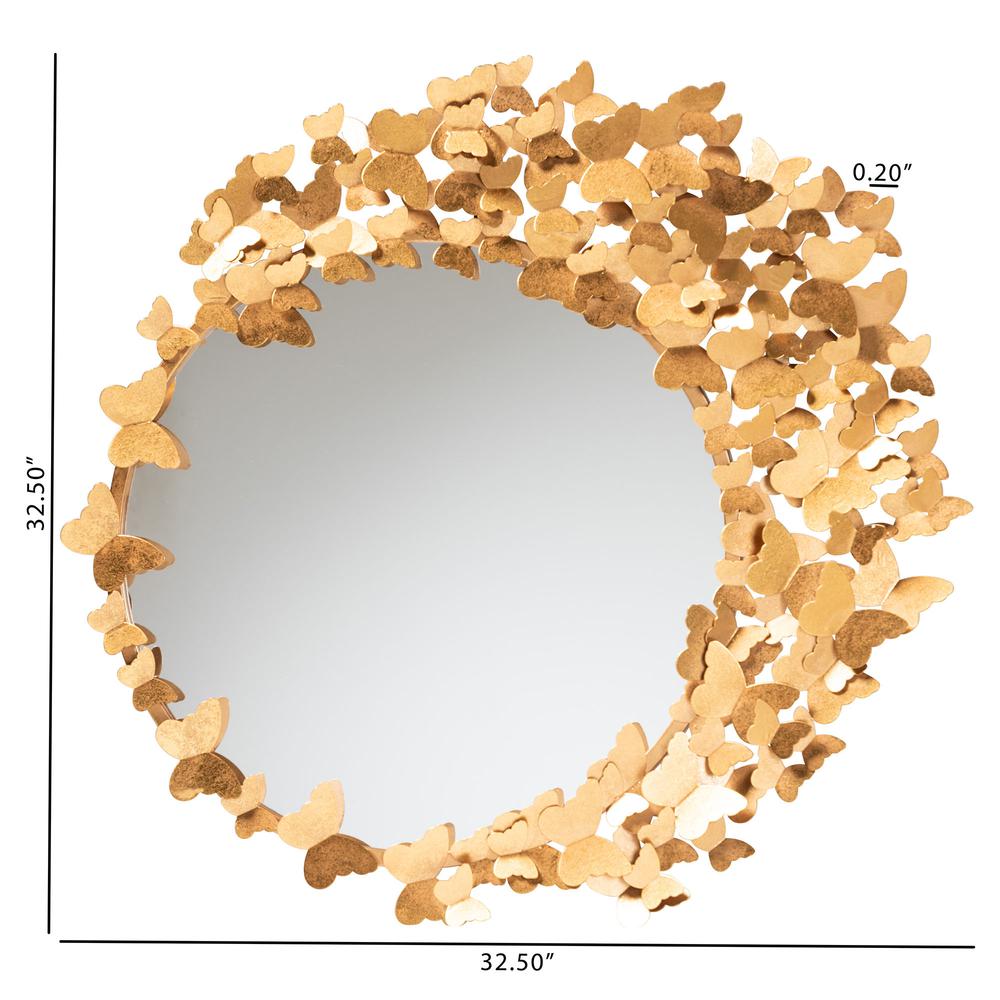 Tauriel Modern Glam and Luxe Antique Goldleaf Metal Butterfly Accent Wall Mirror. Picture 8