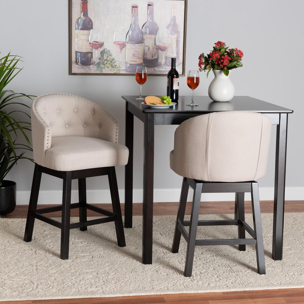 Espresso Brown Finished Wood 2-Piece Swivel Counter Stool Set. Picture 16