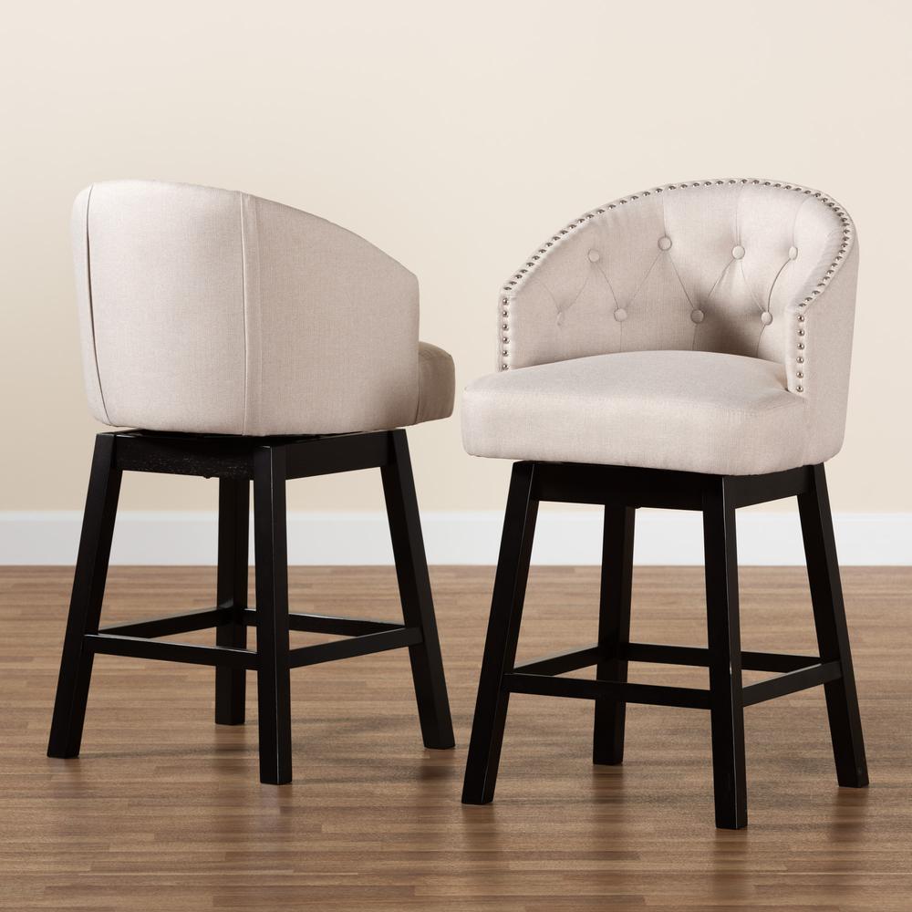 Espresso Brown Finished Wood 2-Piece Swivel Counter Stool Set. Picture 17