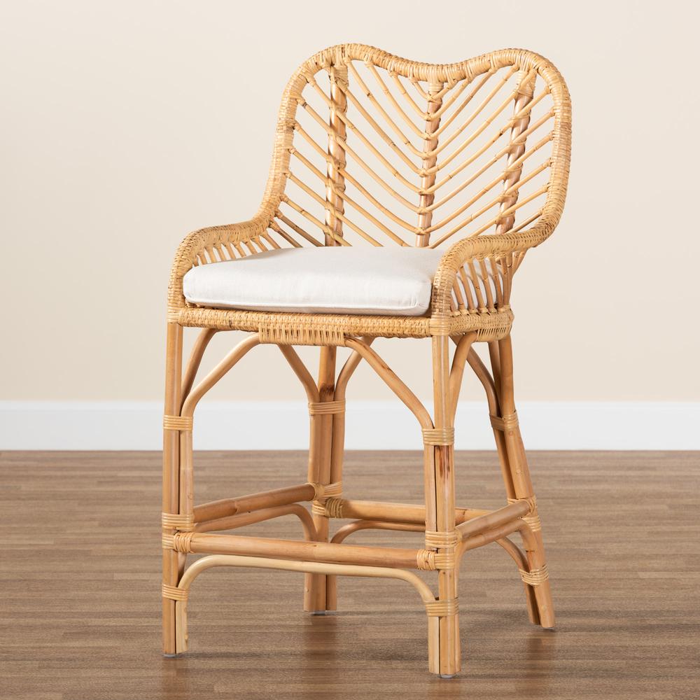 bali & pari Arween Modern Bohemian Natural Brown Rattan Counter Stool. Picture 19