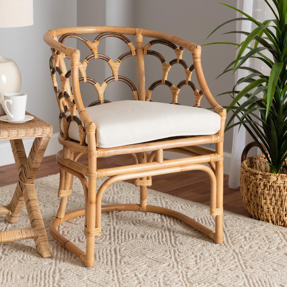 bali & pari Aster Modern Bohemian Natural Brown Rattan Armchair. Picture 18
