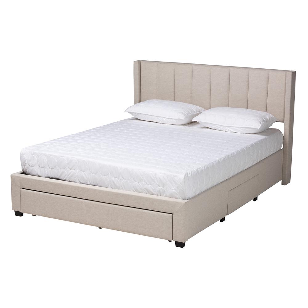 Transitional Beige Fabric Full Size 3-Drawer Storage Platform Bed. Picture 15