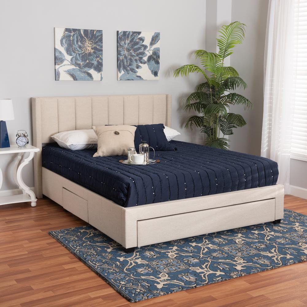 Transitional Beige Fabric Full Size 3-Drawer Storage Platform Bed. Picture 24
