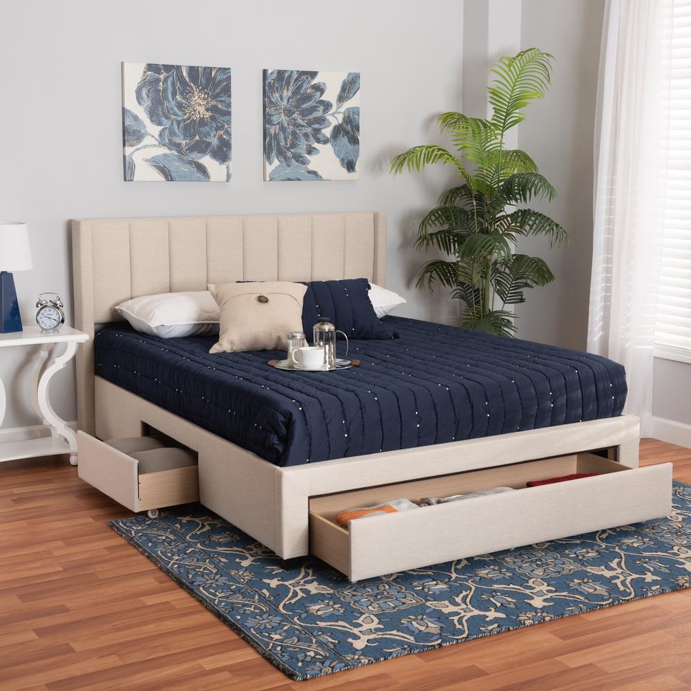 Transitional Beige Fabric Full Size 3-Drawer Storage Platform Bed. Picture 25