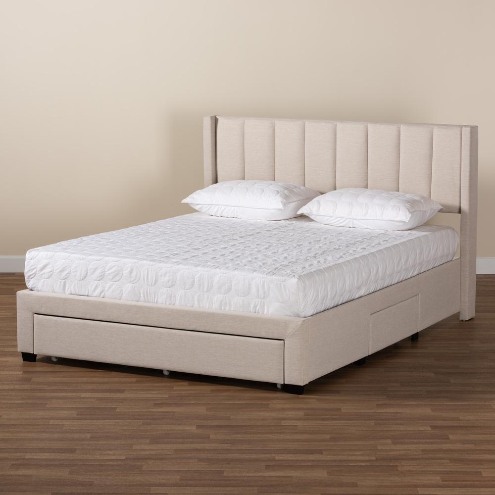 Transitional Beige Fabric Full Size 3-Drawer Storage Platform Bed. Picture 26
