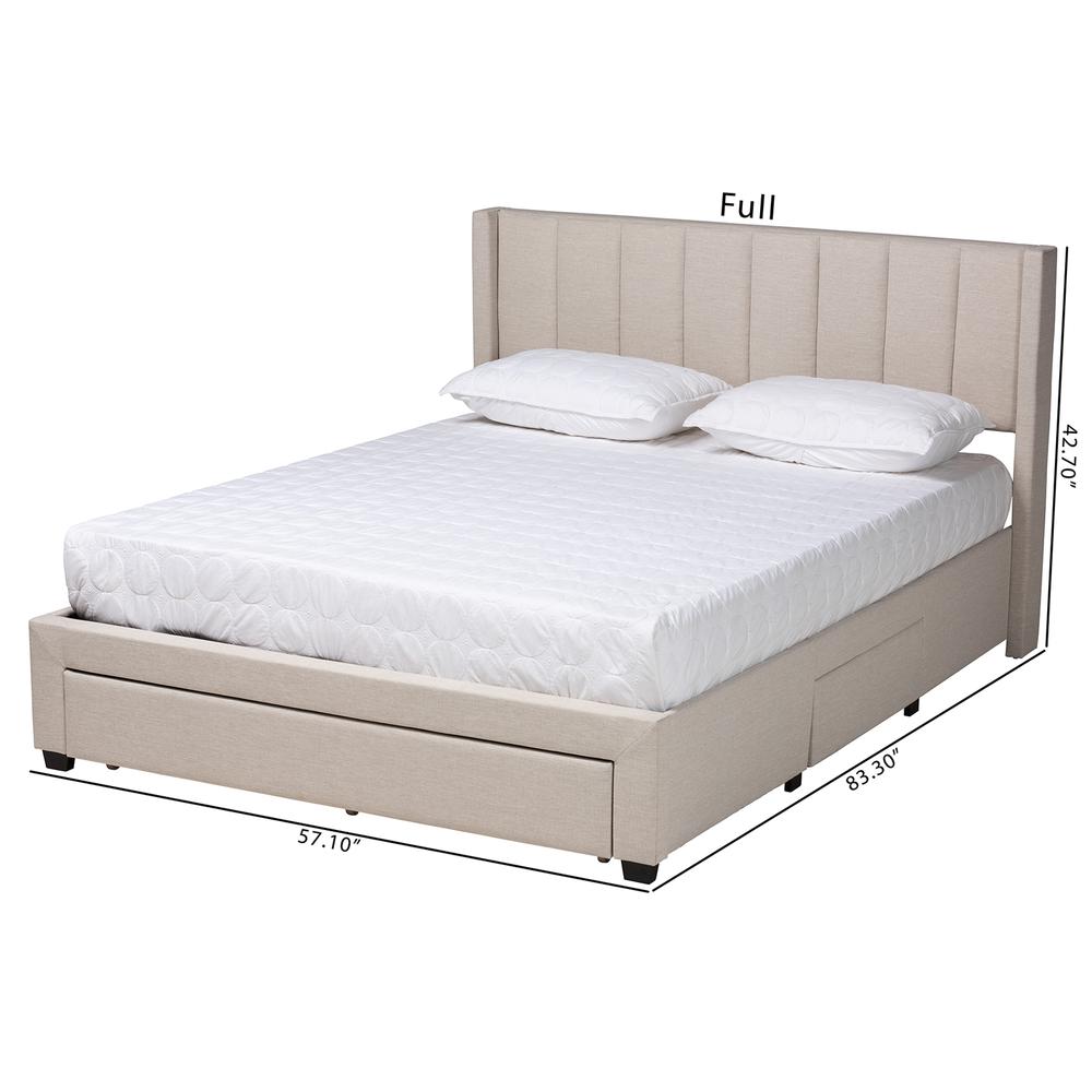Transitional Beige Fabric Full Size 3-Drawer Storage Platform Bed. Picture 27