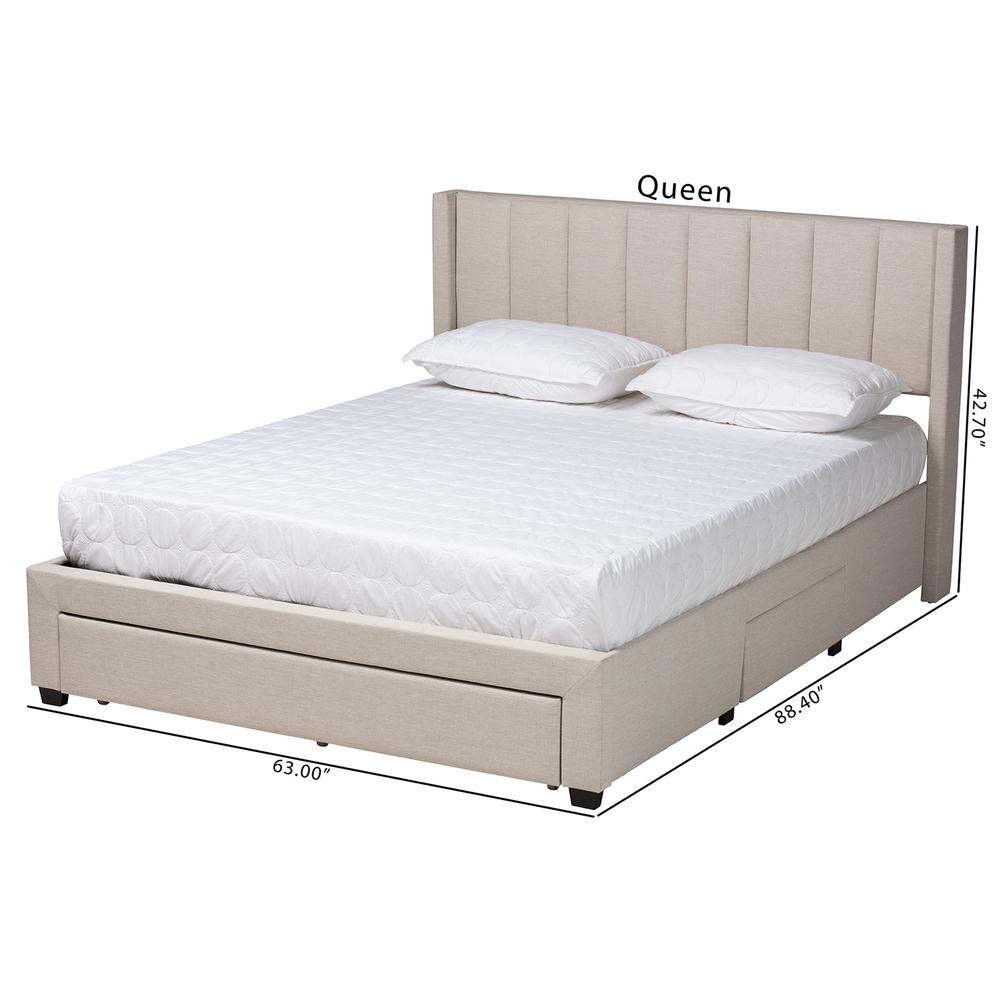 Transitional Beige Fabric Full Size 3-Drawer Storage Platform Bed. Picture 28
