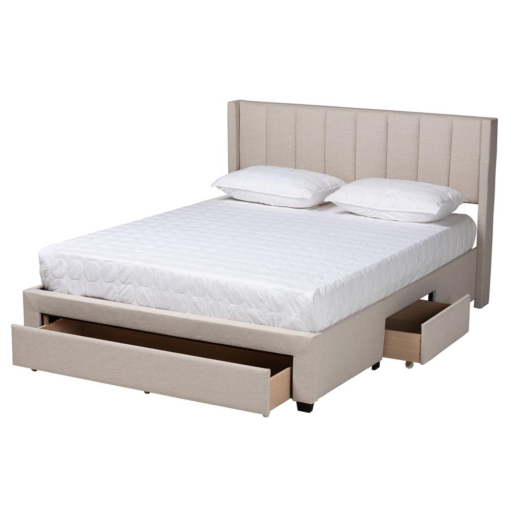 Transitional Beige Fabric Full Size 3-Drawer Storage Platform Bed. Picture 16