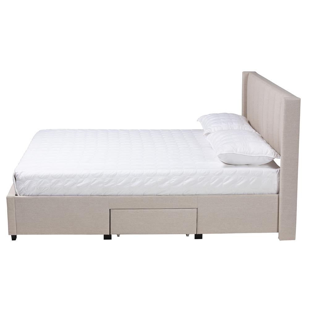 Transitional Beige Fabric Full Size 3-Drawer Storage Platform Bed. Picture 17
