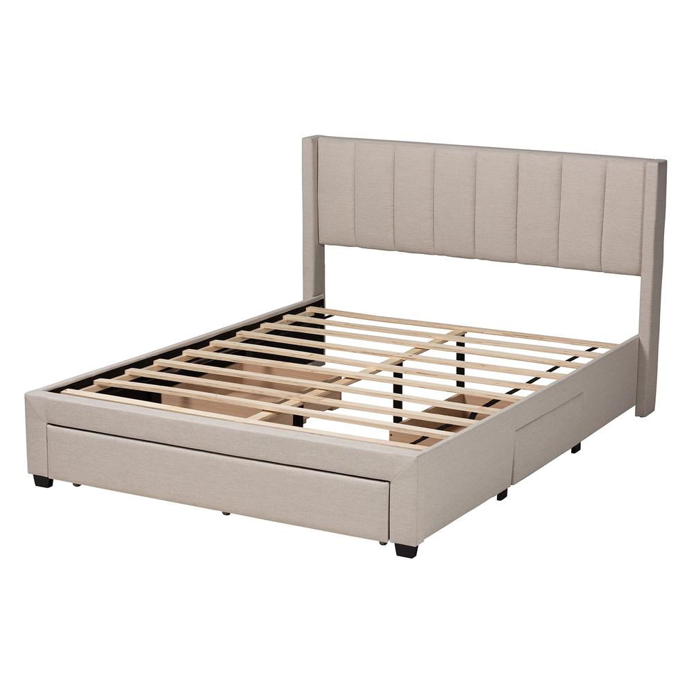 Transitional Beige Fabric Full Size 3-Drawer Storage Platform Bed. Picture 18