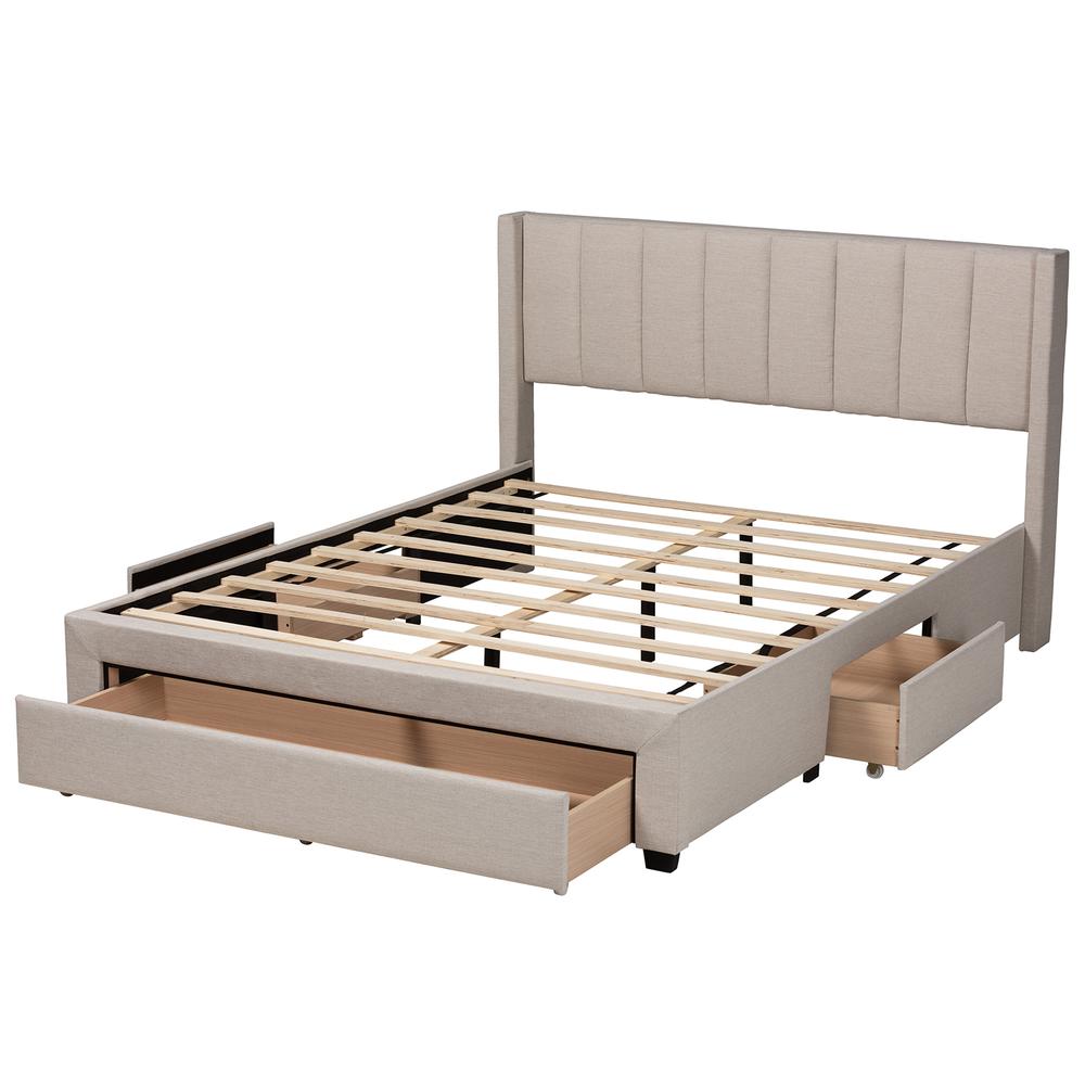 Transitional Beige Fabric Full Size 3-Drawer Storage Platform Bed. Picture 19