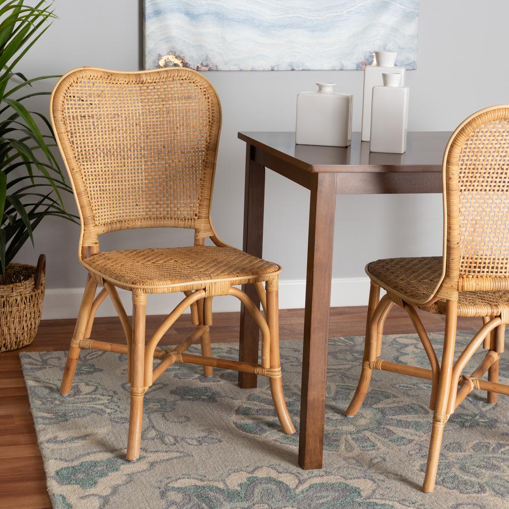 bali & pari Irene Modern Bohemian Natural Rattan Dining Chair. Picture 18