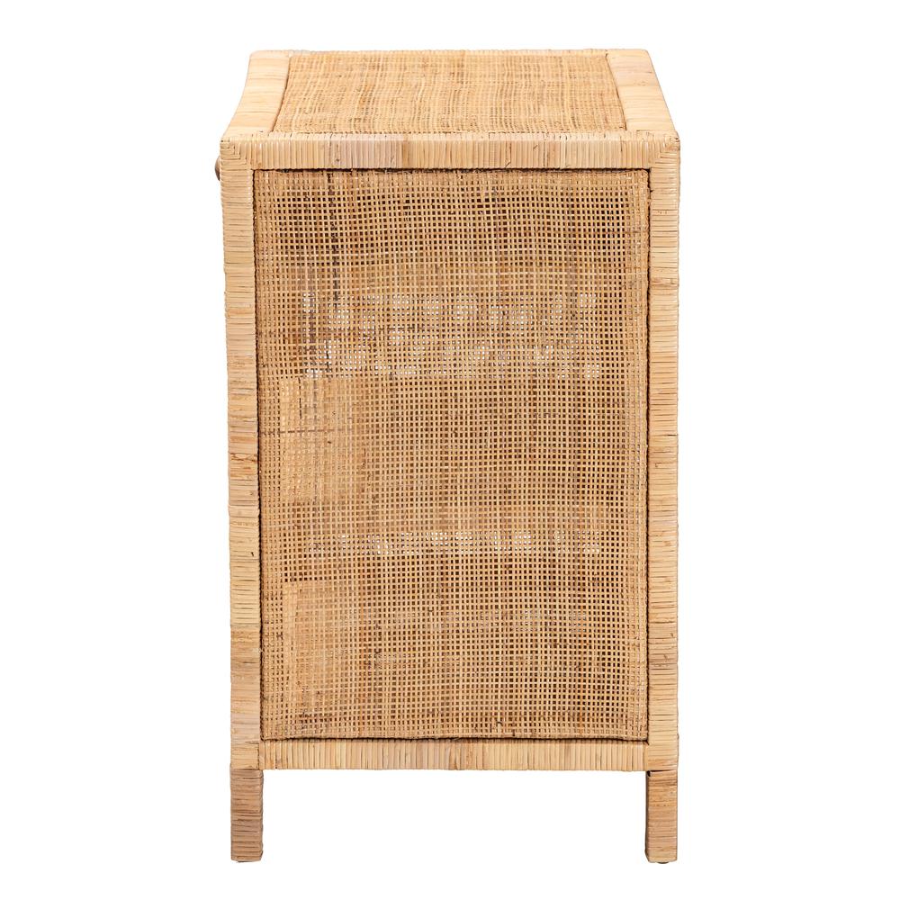 Bohemian Natural Brown Mahogany Wood and Natural Rattan 1-Drawer Console Table. Picture 15