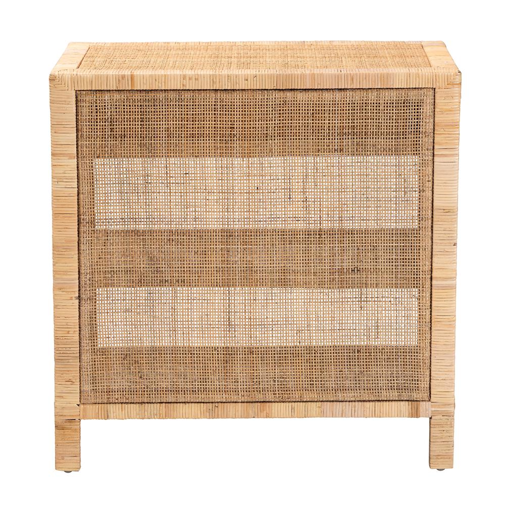 Bohemian Natural Brown Mahogany Wood and Natural Rattan 1-Drawer Console Table. Picture 16
