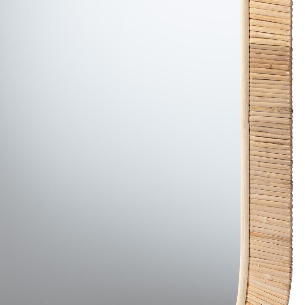 Modern Bohemian Natural Brown Mahogany Wood and Natural Rattan Oval Mirror. Picture 6