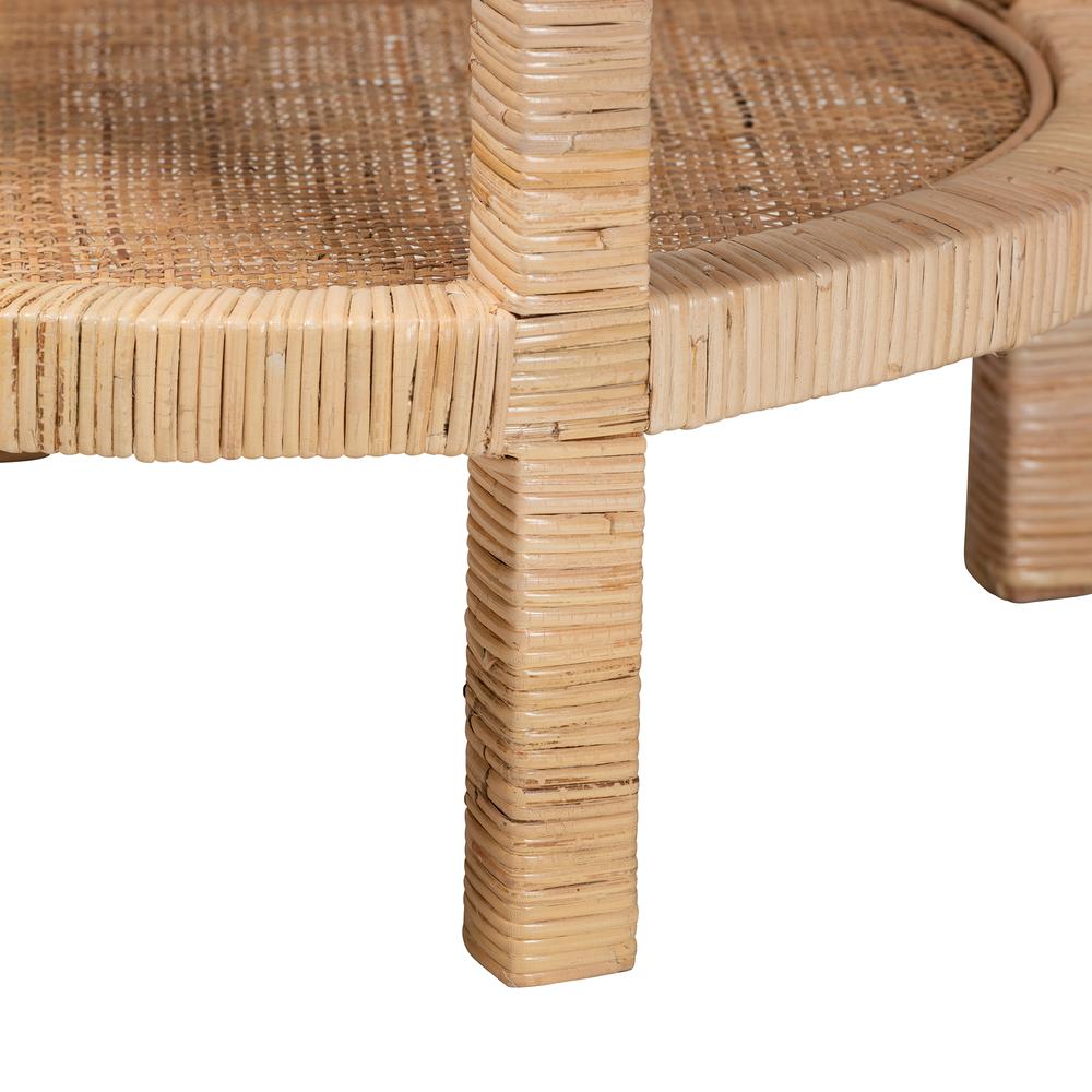 Bohemian Natural Brown Mahogany Wood and Natural Rattan 2-Tier End Table. Picture 11