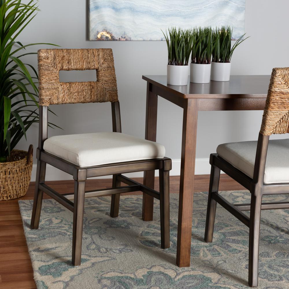 Bohemian Dark Brown Finished Mahogany Wood and Natural Rattan Dining Chair. Picture 18