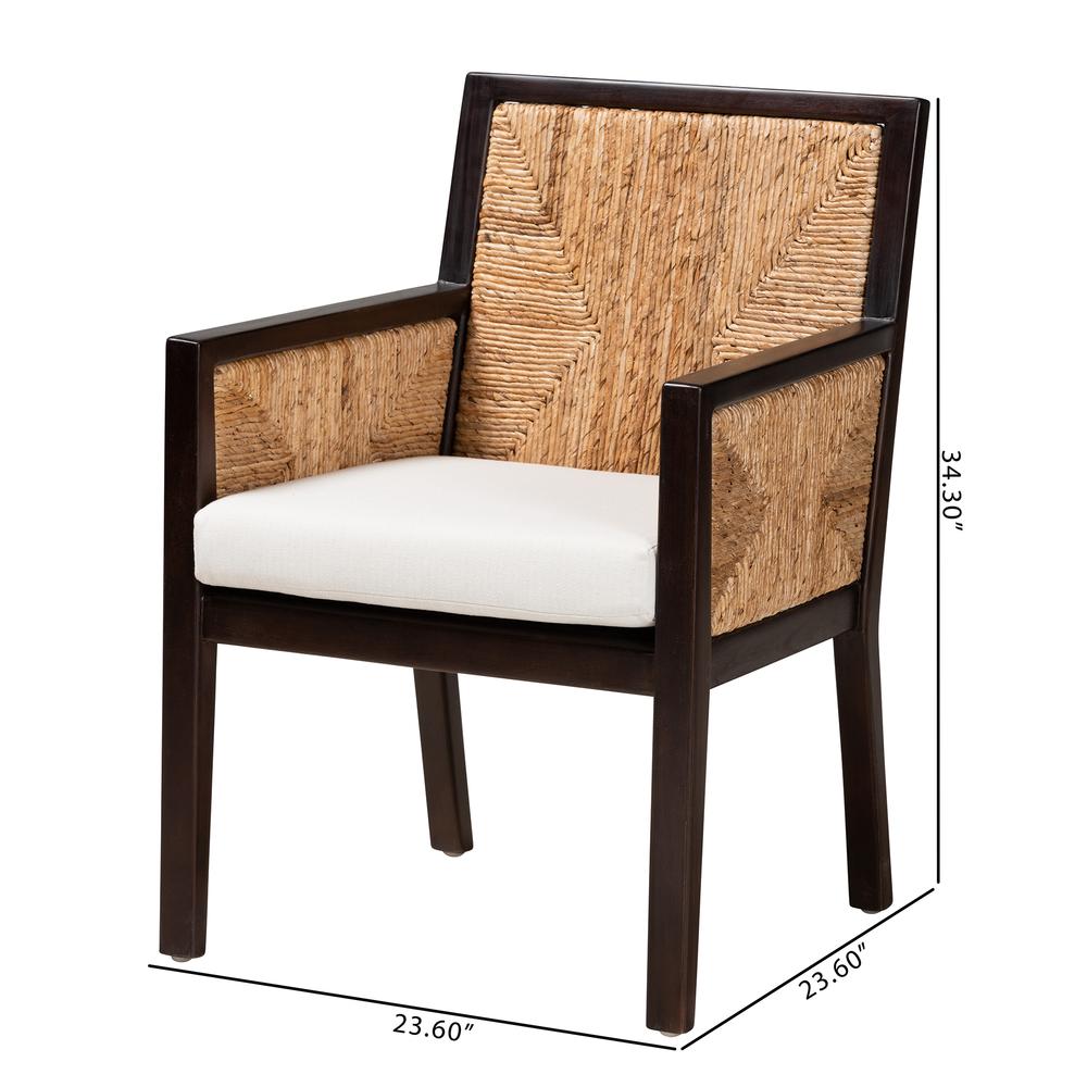 Bohemian Dark Brown Mahogany Wood and Natural Seagrass Dining Arm Chair. Picture 20
