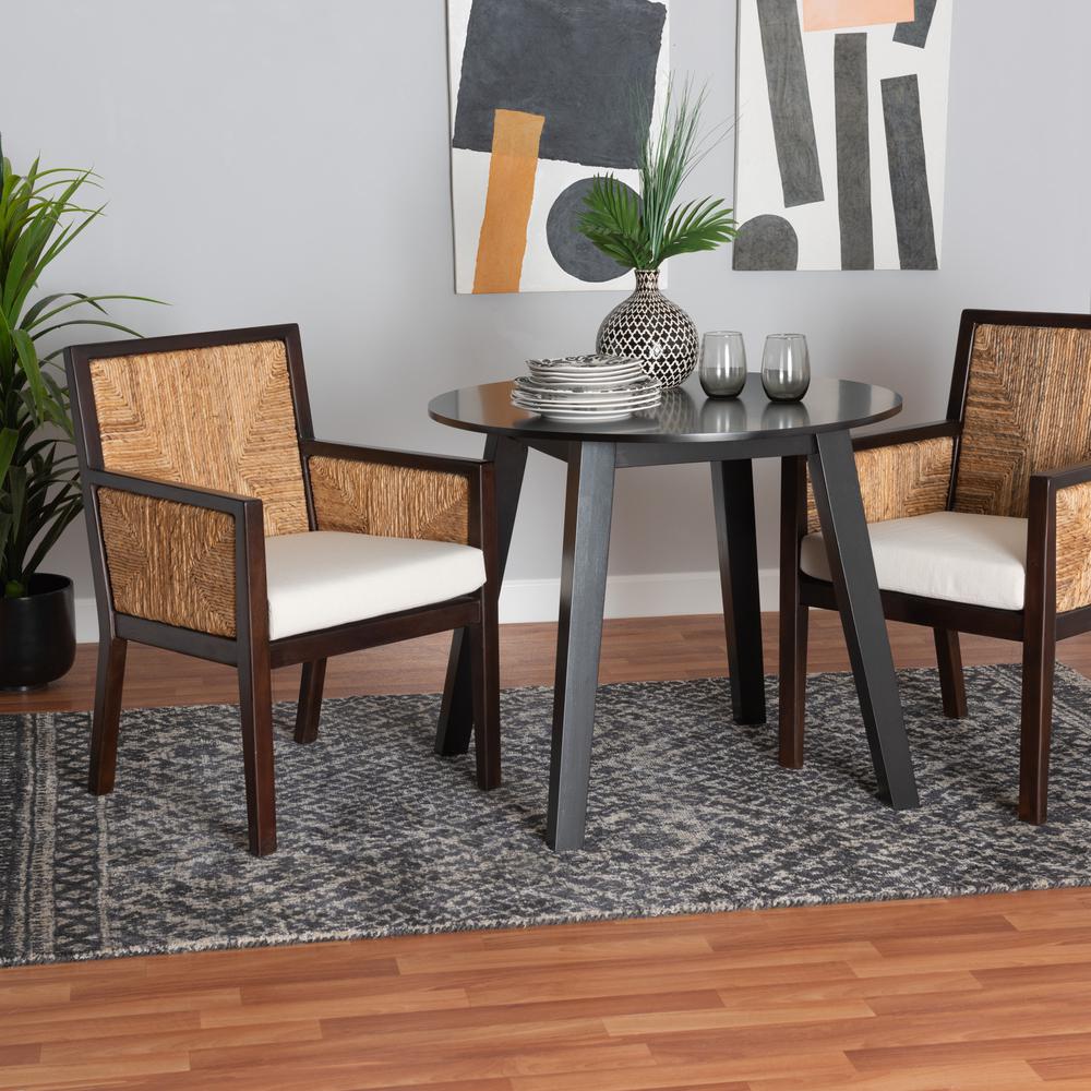 Bohemian Dark Brown Mahogany Wood and Natural Seagrass Dining Arm Chair. Picture 18