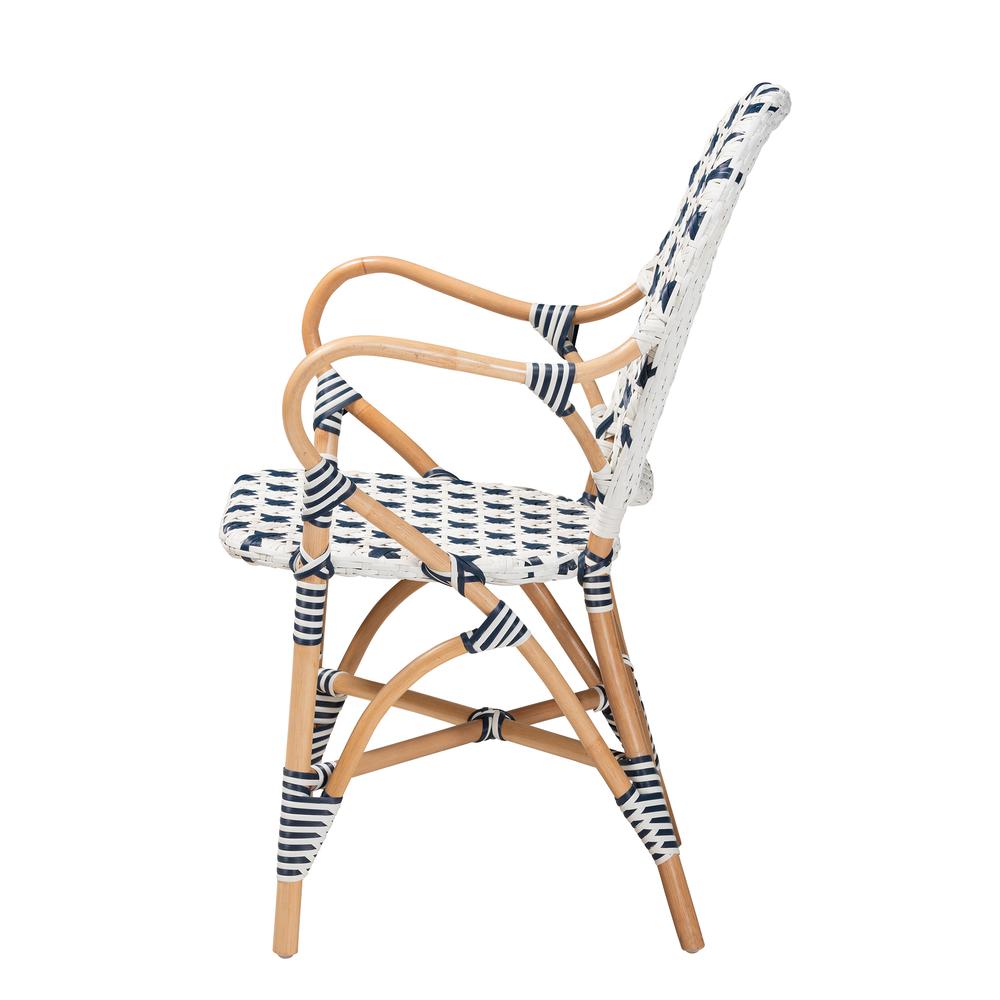 French Blue and White Weaving and Natural Rattan Bistro Chair. Picture 13