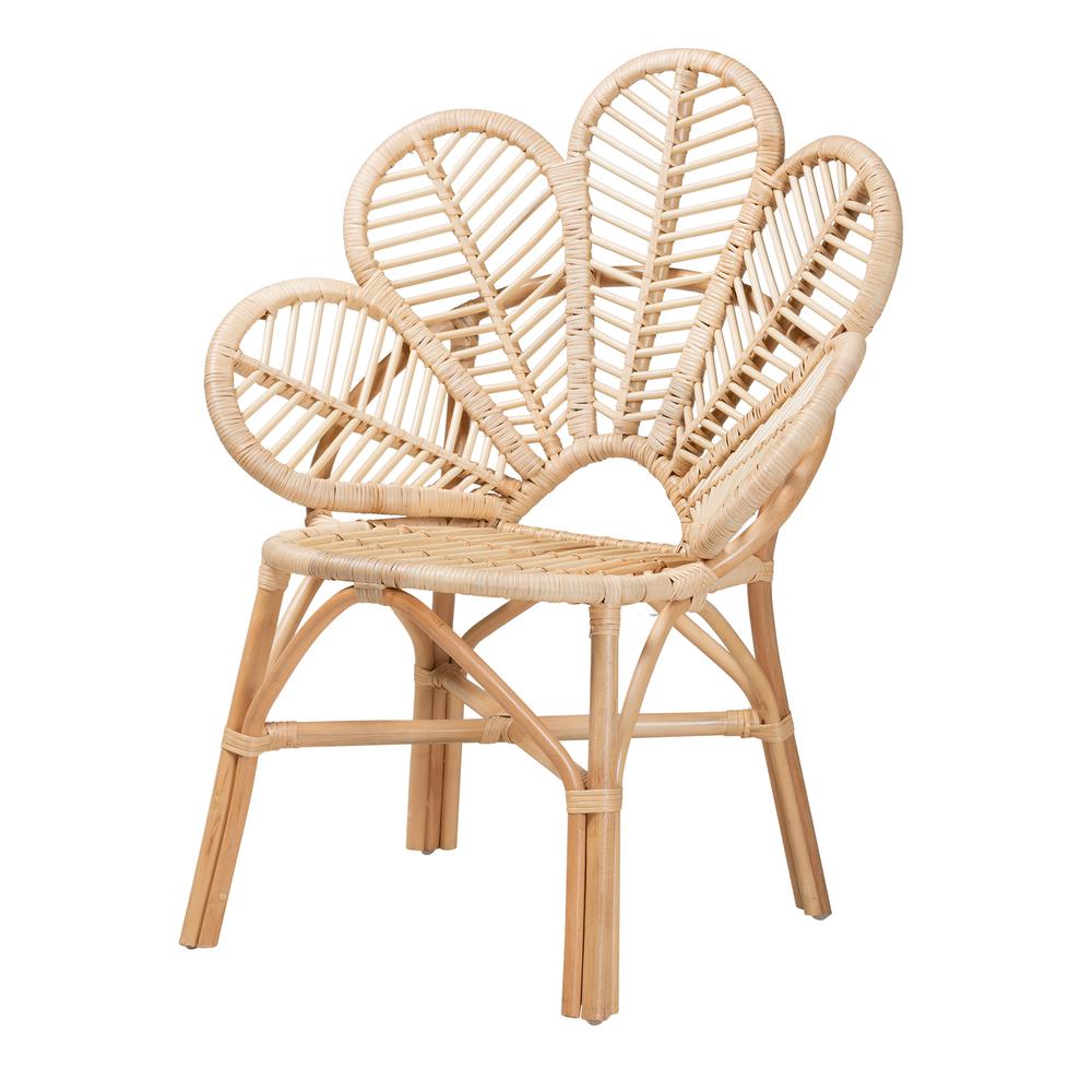 bali & pari Bianca Modern Bohemian Natural Brown Rattan Flower Chair. Picture 11
