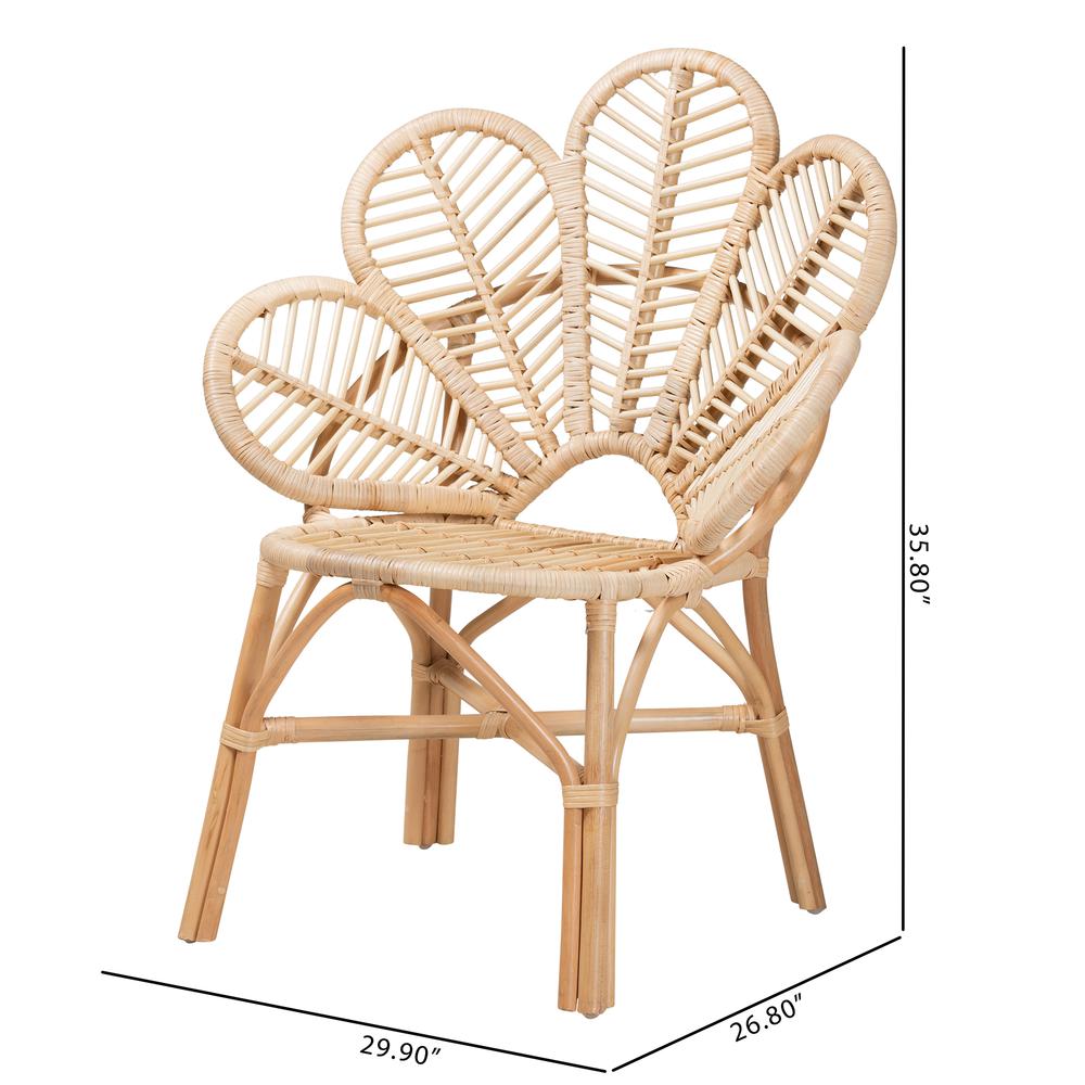 bali & pari Bianca Modern Bohemian Natural Brown Rattan Flower Chair. Picture 20