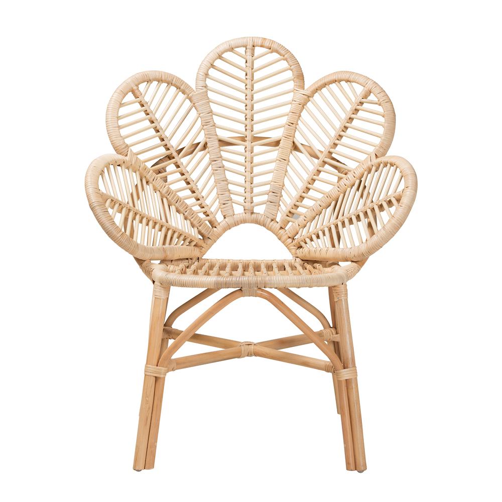 bali & pari Bianca Modern Bohemian Natural Brown Rattan Flower Chair. Picture 12