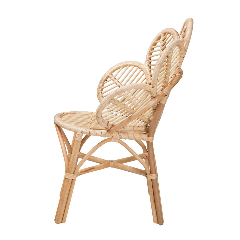 bali & pari Bianca Modern Bohemian Natural Brown Rattan Flower Chair. Picture 13