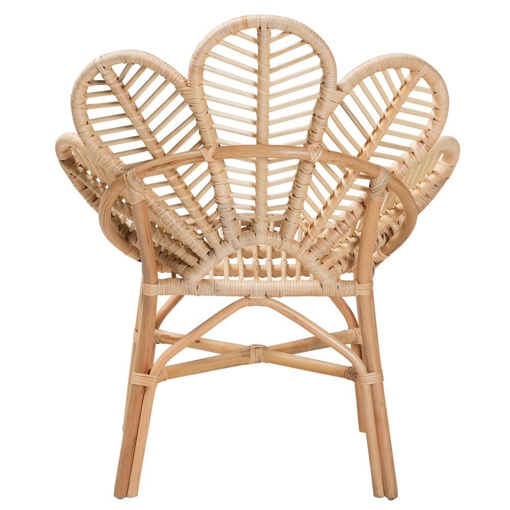 bali & pari Bianca Modern Bohemian Natural Brown Rattan Flower Chair. Picture 14