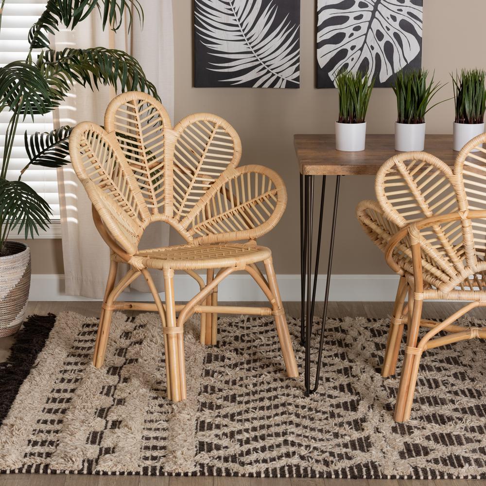 bali & pari Bianca Modern Bohemian Natural Brown Rattan Flower Chair. Picture 18