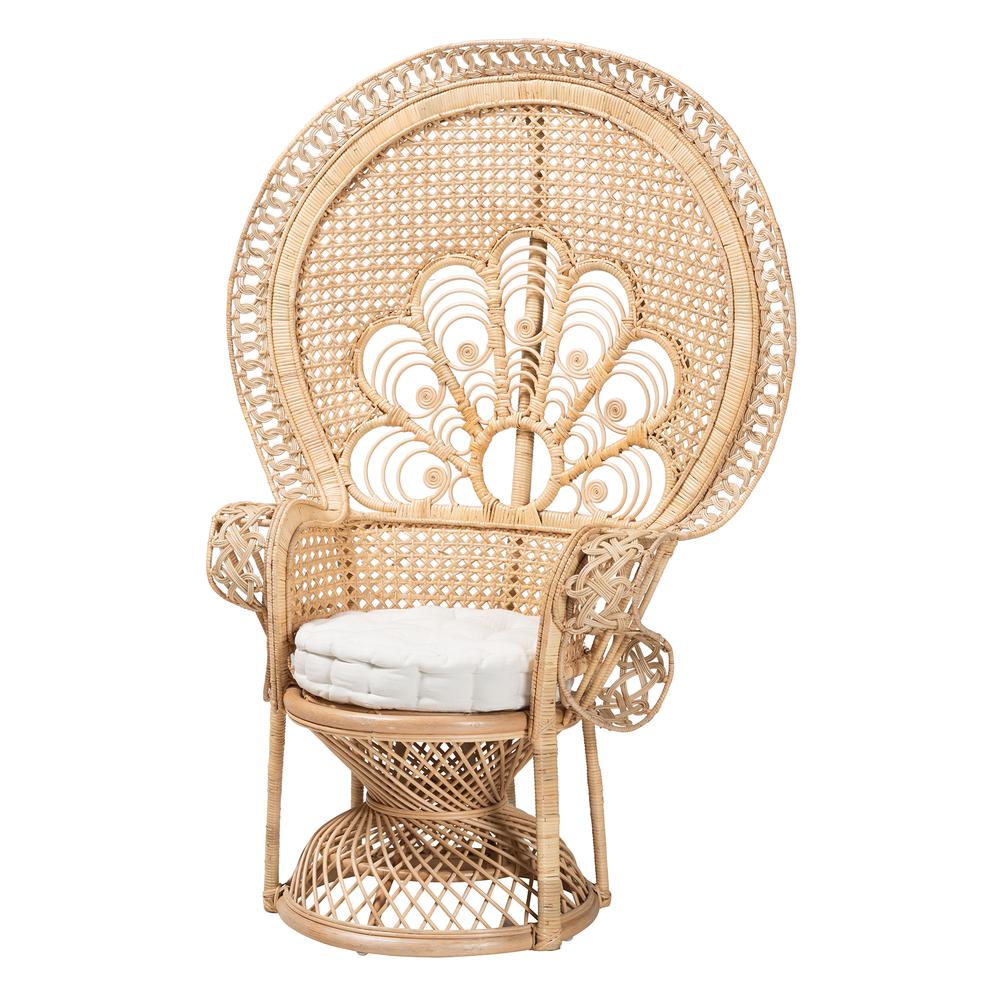 bali & pari Ediva Modern Bohemian Natural Brown Rattan Peacock Accent Chair. Picture 11