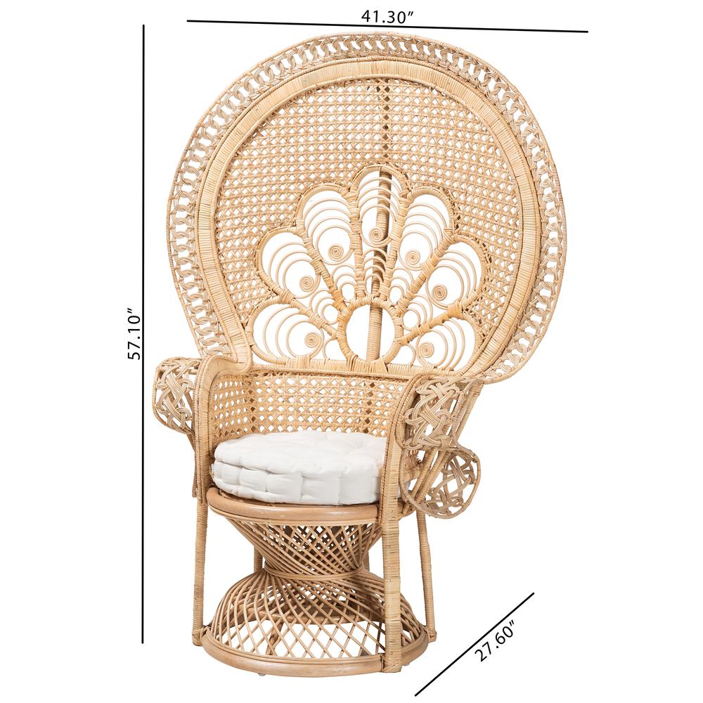 bali & pari Ediva Modern Bohemian Natural Brown Rattan Peacock Accent Chair. Picture 20