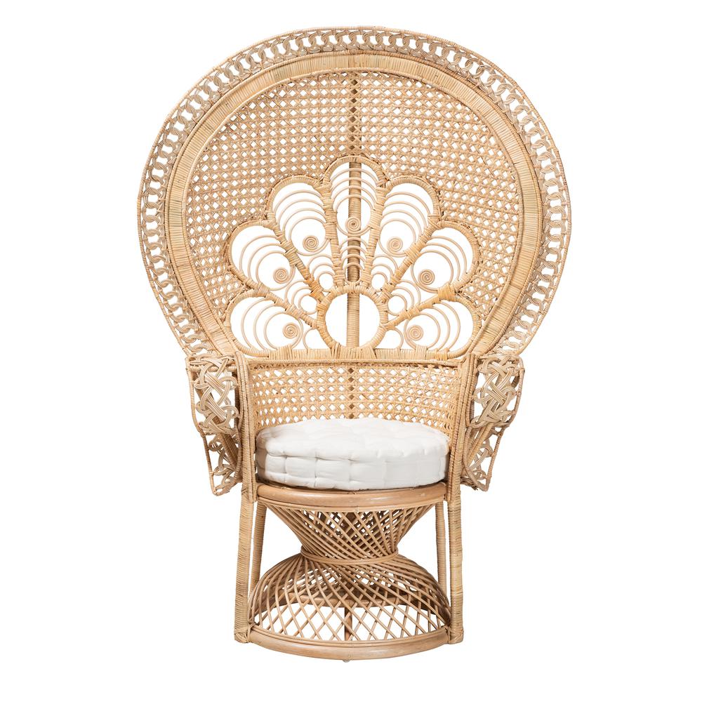 bali & pari Ediva Modern Bohemian Natural Brown Rattan Peacock Accent Chair. Picture 12