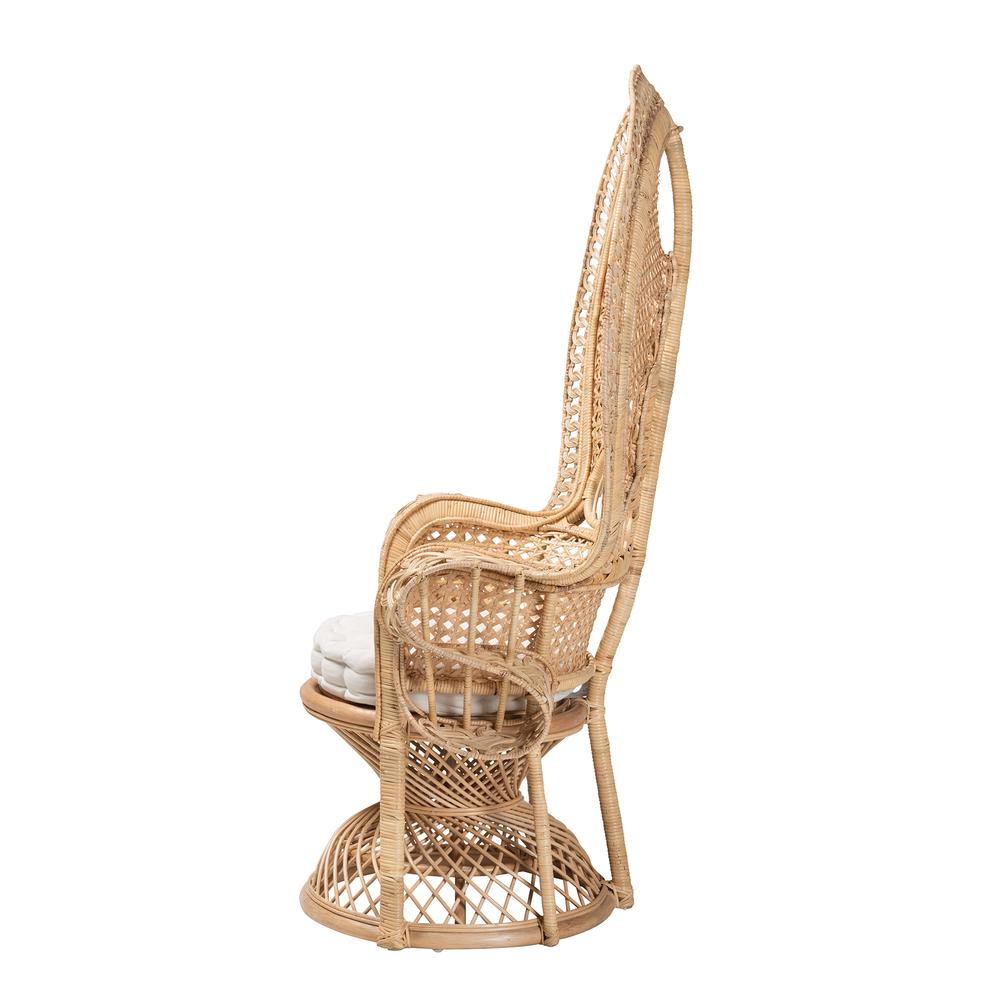 bali & pari Ediva Modern Bohemian Natural Brown Rattan Peacock Accent Chair. Picture 13