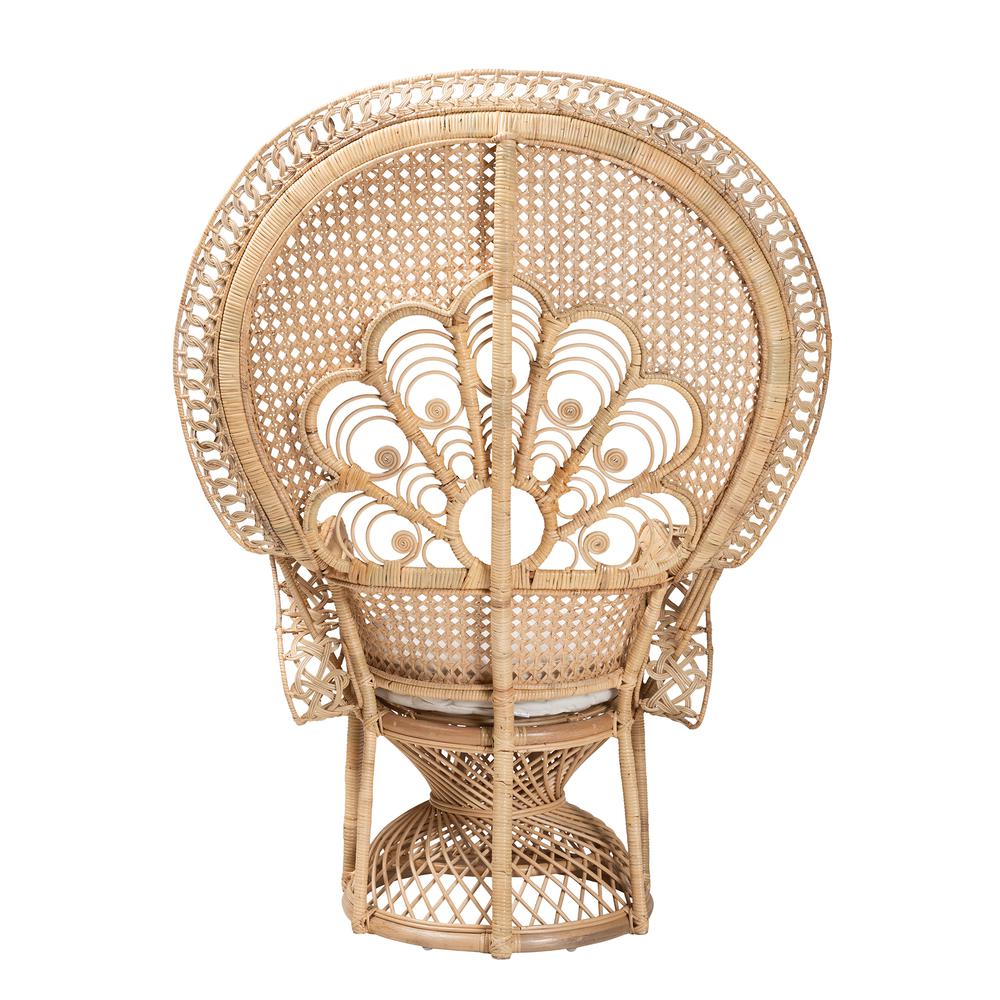 bali & pari Ediva Modern Bohemian Natural Brown Rattan Peacock Accent Chair. Picture 14
