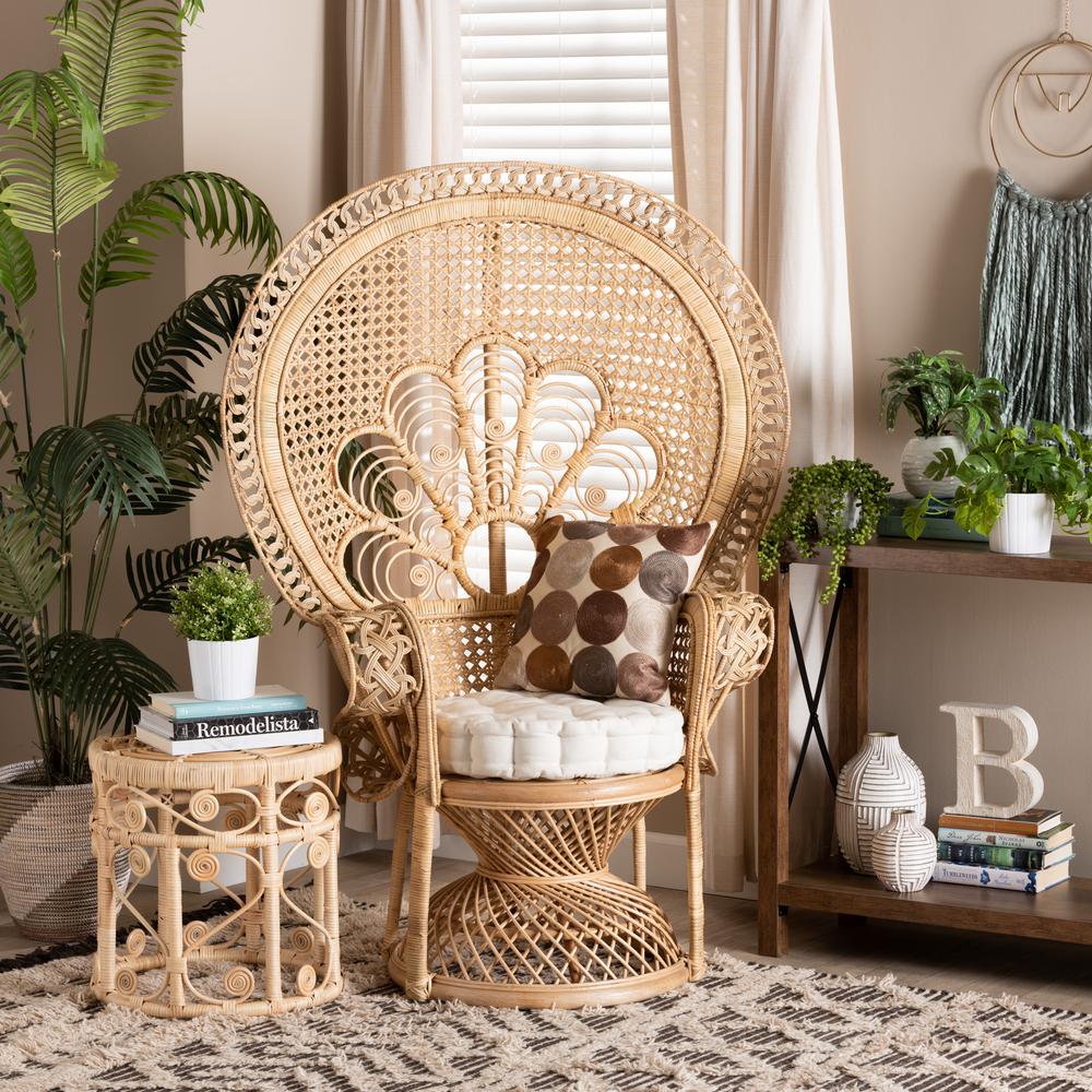 bali & pari Ediva Modern Bohemian Natural Brown Rattan Peacock Accent Chair. Picture 18