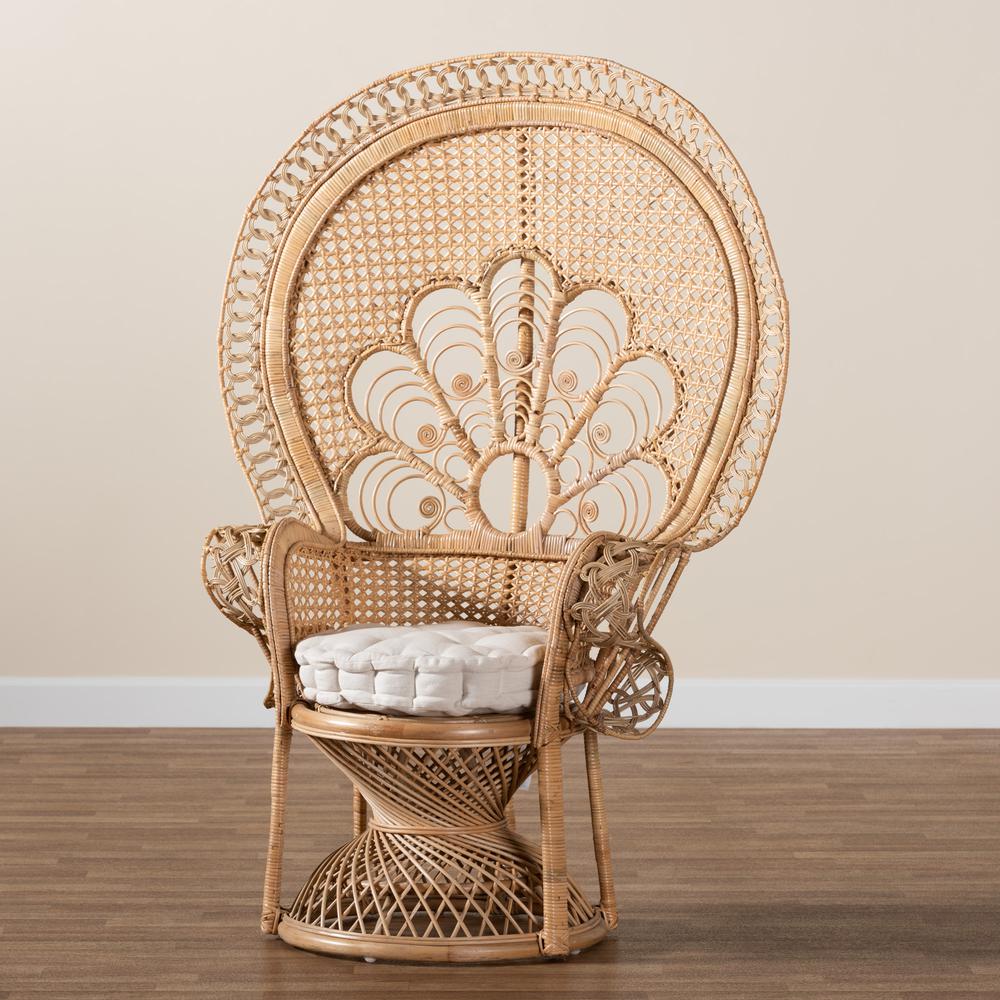 bali & pari Ediva Modern Bohemian Natural Brown Rattan Peacock Accent Chair. Picture 19