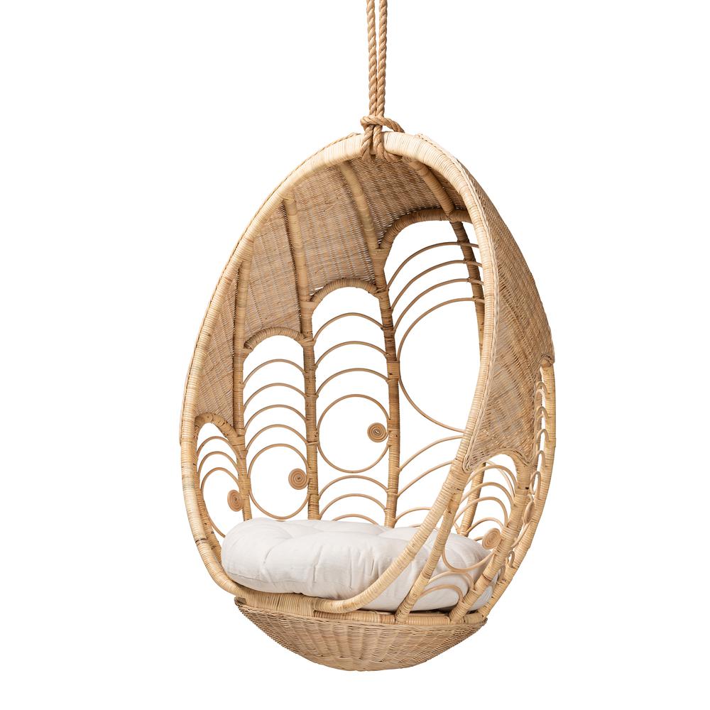 bali & pari Umika Modern Bohemian Natural Brown Rattan Hanging Chair. Picture 10
