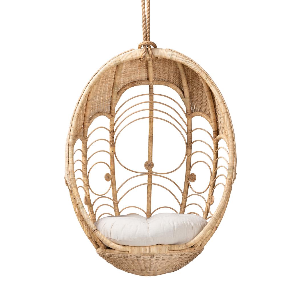 bali & pari Umika Modern Bohemian Natural Brown Rattan Hanging Chair. Picture 11
