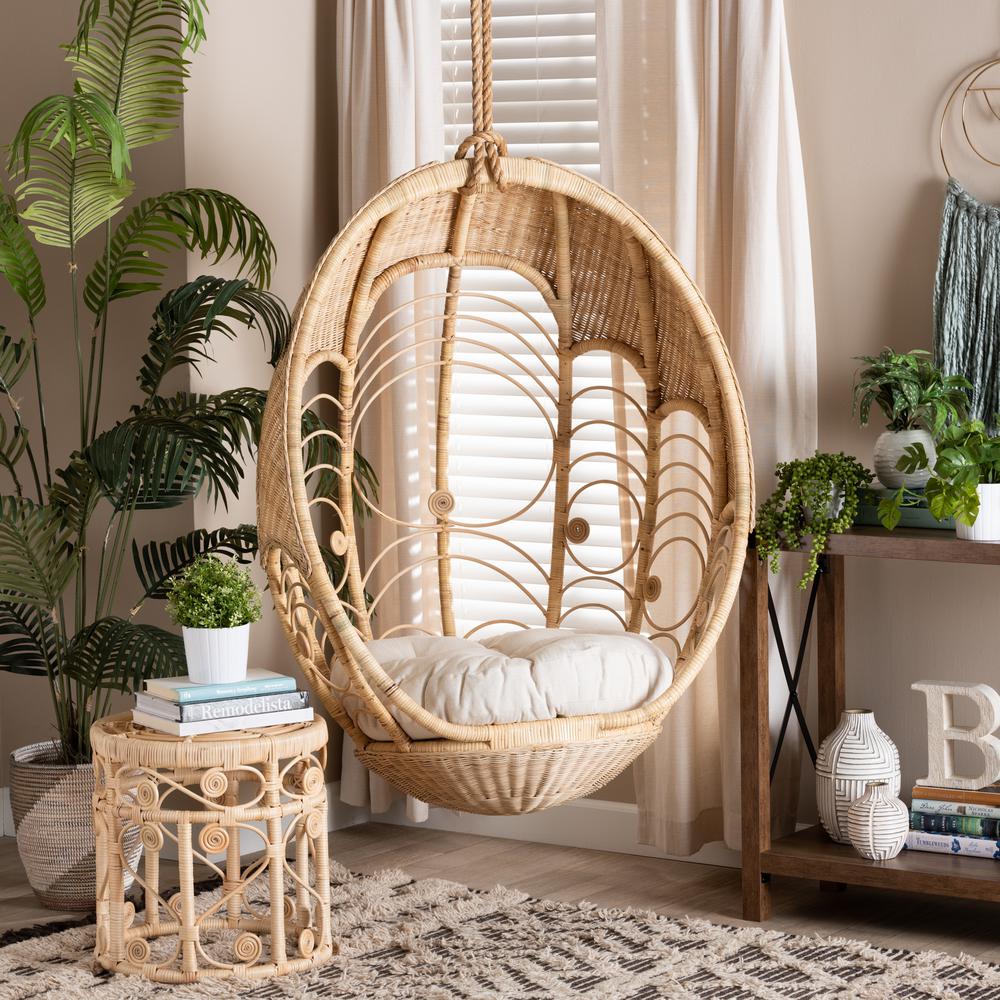 bali & pari Umika Modern Bohemian Natural Brown Rattan Hanging Chair. Picture 16